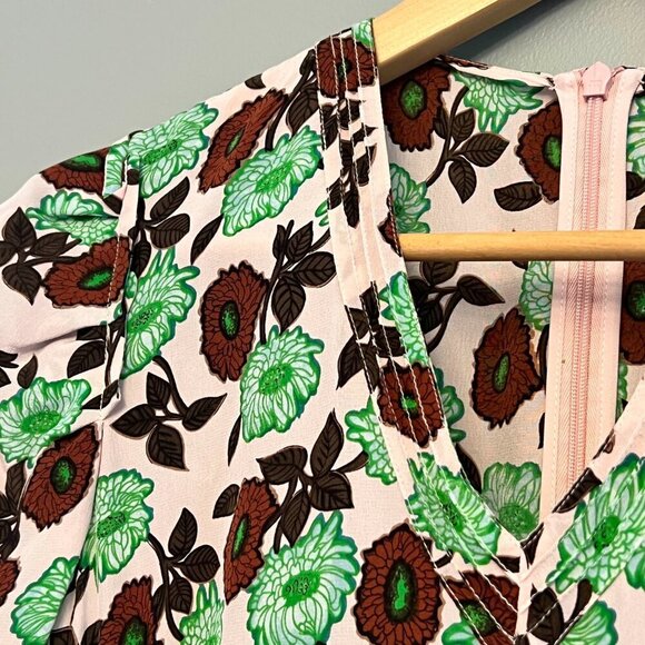 NWT Sandro Antropique Petale Floral Dress, Pink/Green/Brown, 100% Silk, Size 4/6 - Picture 8 of 11